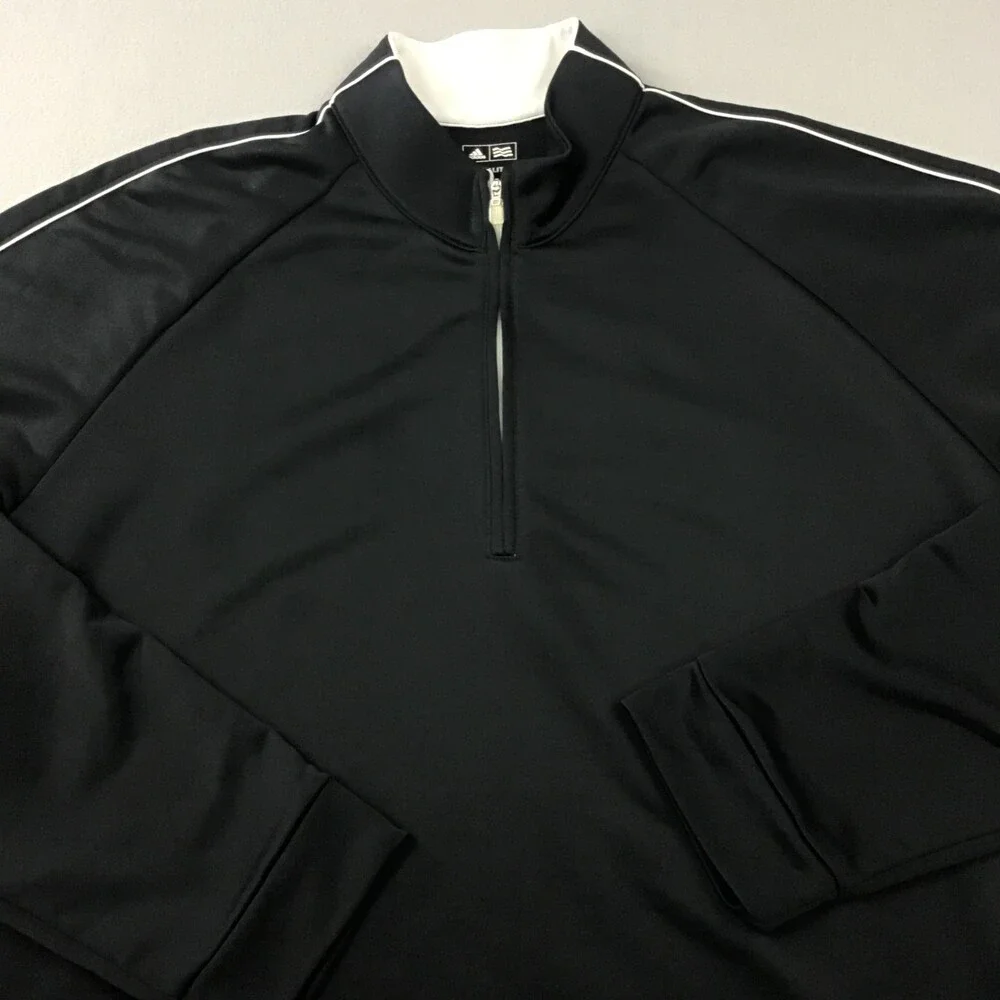 Adidas Sweater Men 2XL Black Climalite 1/4 Zip Golf Pullover Collar Golfer XXL